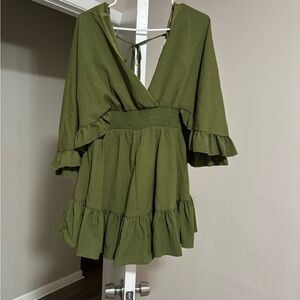 Green Ruffled Mini Dress